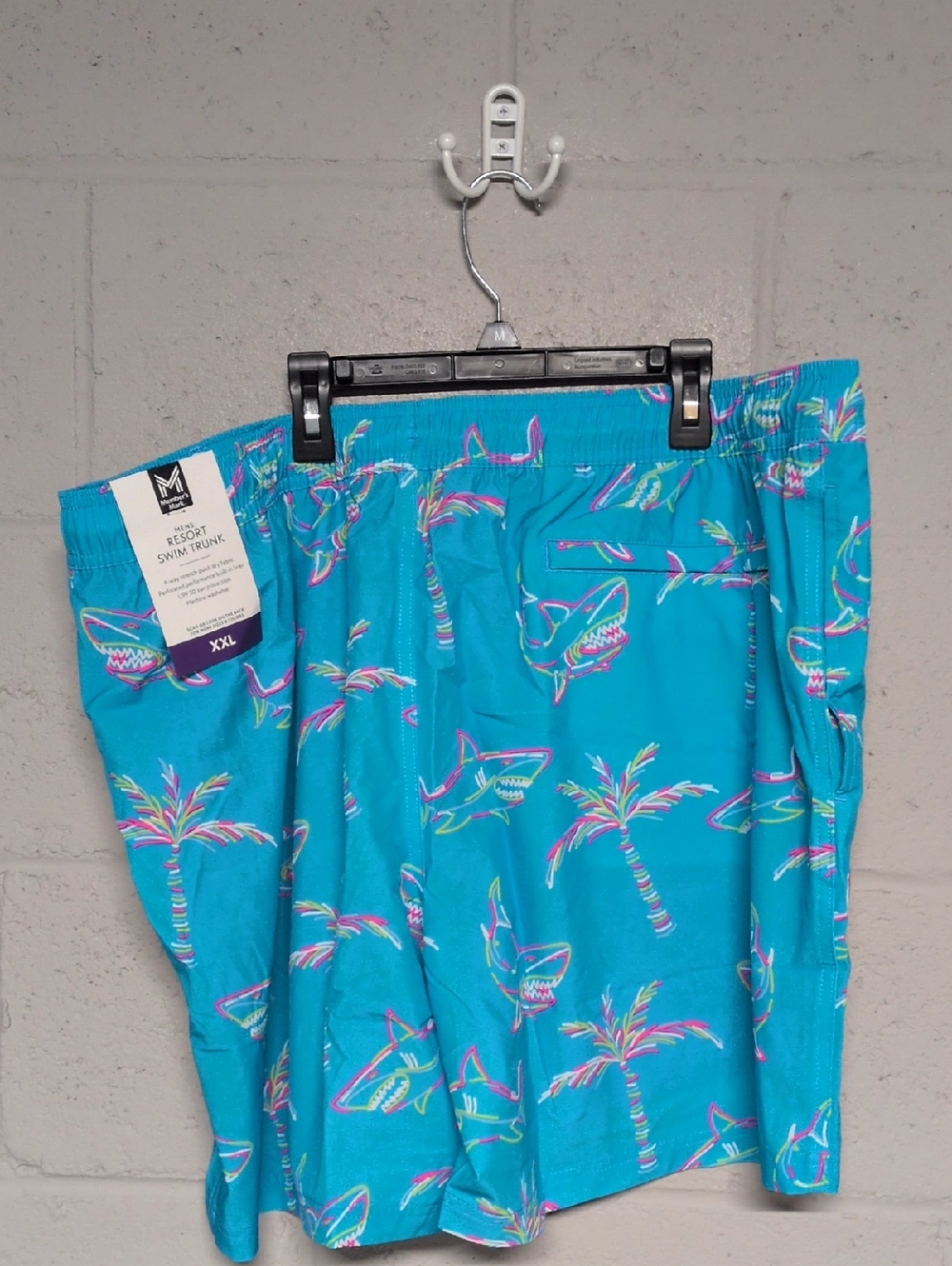 Men's Resort Swim Trunk, Turquoise Shark Print XXL, NWT - Picture 3 of 4